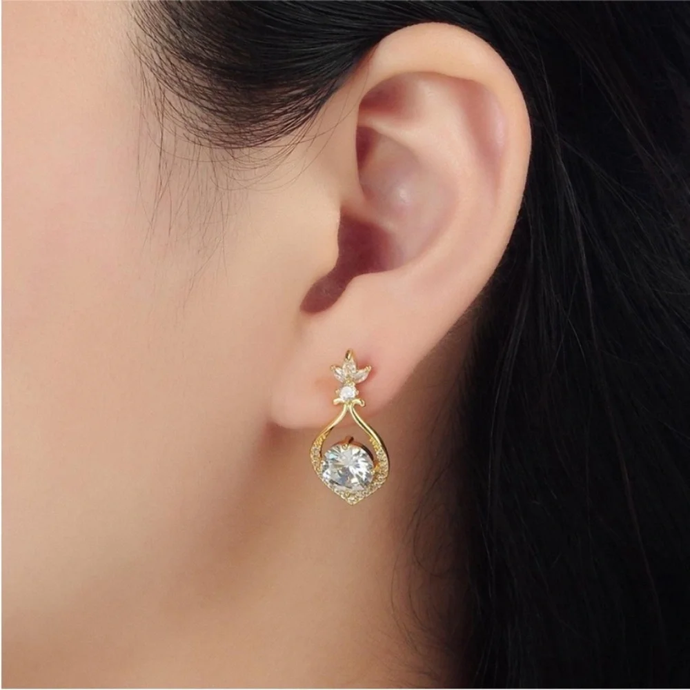 NEW 24k Gold Filled Cubic Zirconia Teardrop Dangle Earrings